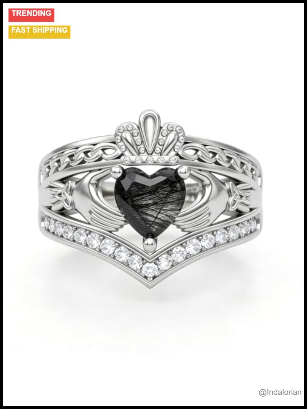 925 Sterling Silver Claddagh Ring Heart Statement Engagement